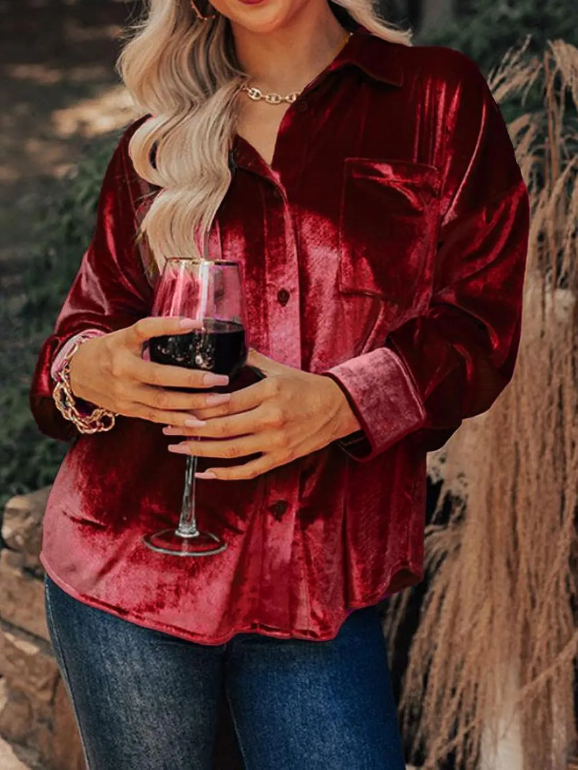 Kedera Womens Velvet Long Sleeve Button Down Shirt Jacket Retro Blouse Lapel Tunic Tops