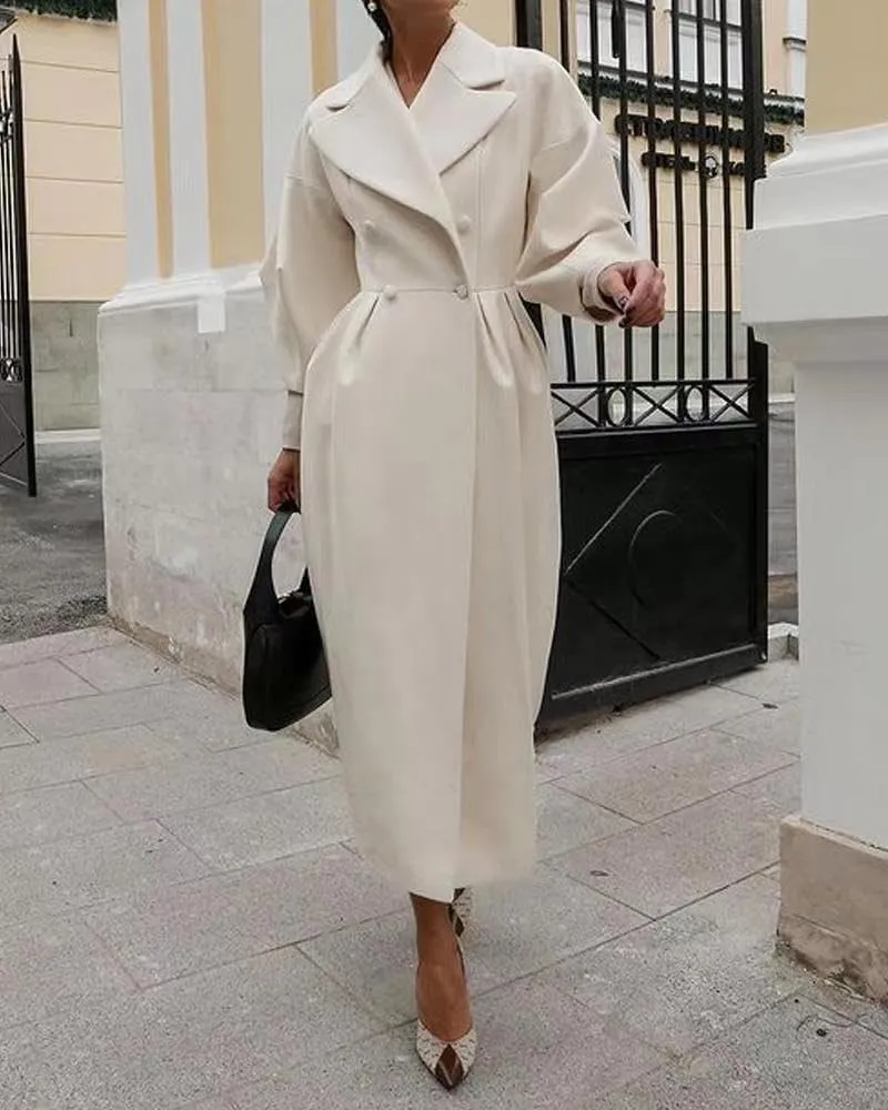 KELYWELL Women's Winter Wool Double Breasted Coats Notch Lapel Blend Long Pea Trench Coat Ankle Length Solid Color Coat