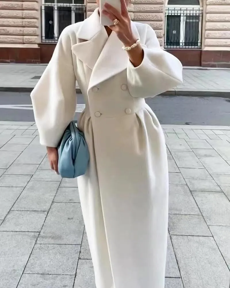 KELYWELL Women's Winter Wool Double Breasted Coats Notch Lapel Blend Long Pea Trench Coat Ankle Length Solid Color Coat