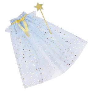 Kids Star Wand and Sheer Cloak Set for Parties and Photography Comfortable Tulle Cape with Matching Magical Stick