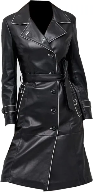 KIET Long Trech Coat Real Lambskin Leather Blazar for Women - Winter Wear