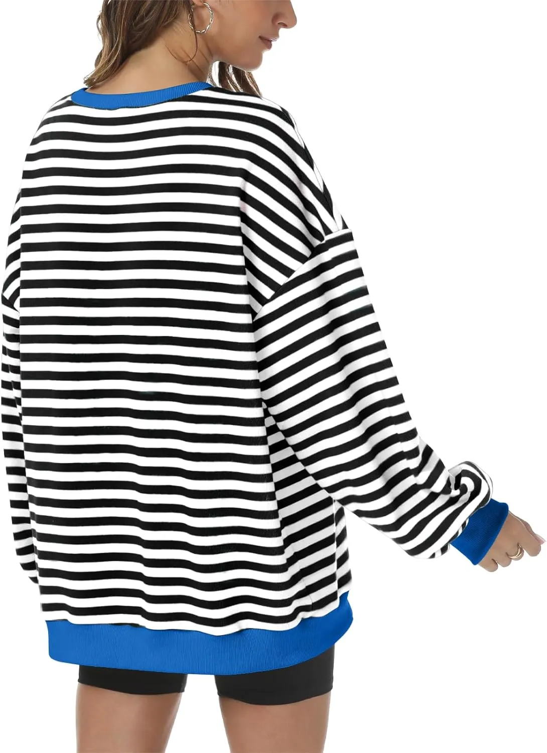 Kissfix Women's Striped Oversized Sweatshirt Long Sleeve Shirts for Women Crewneck Hoodies Casual Pullover Top Y2K Tops
