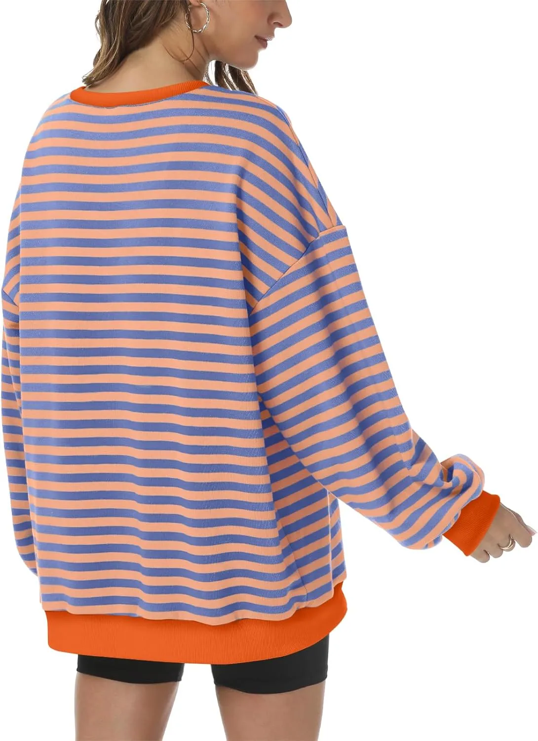 Kissfix Women's Striped Oversized Sweatshirt Long Sleeve Shirts for Women Crewneck Hoodies Casual Pullover Top Y2K Tops