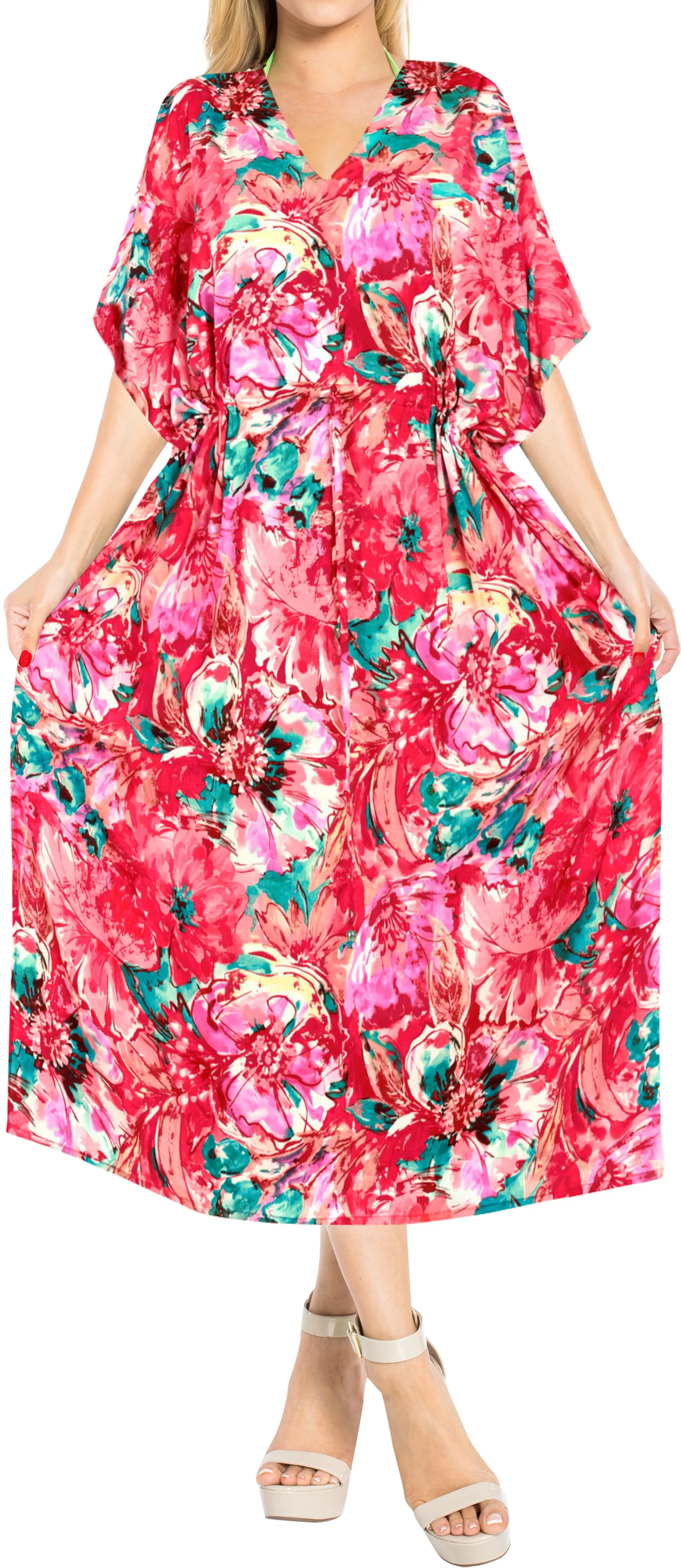 la-leela-1-womens-kaftan-kimono-nightgown-beachwear-bathing-suit-dress-cover-up   Red_g225 135220