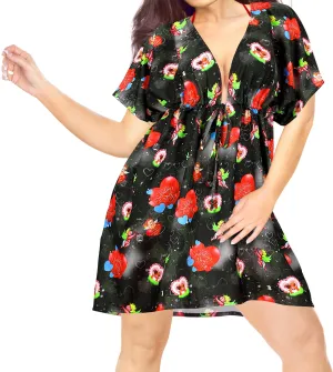LA LEELA Bikni Swimwear Digital HD Print Tunic Vintage Cover Up Halloween Valentine Day Black_Y640