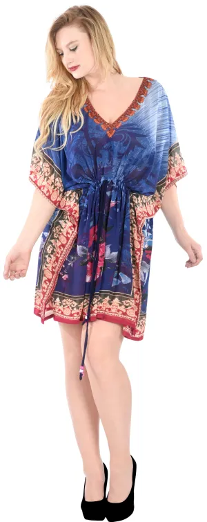 LA LEELA Bikni Swimwear Digital HD Print Tunic Vintage Cover Up OSFM 16-28W [XL- 4X]Printed Multicolor_D135