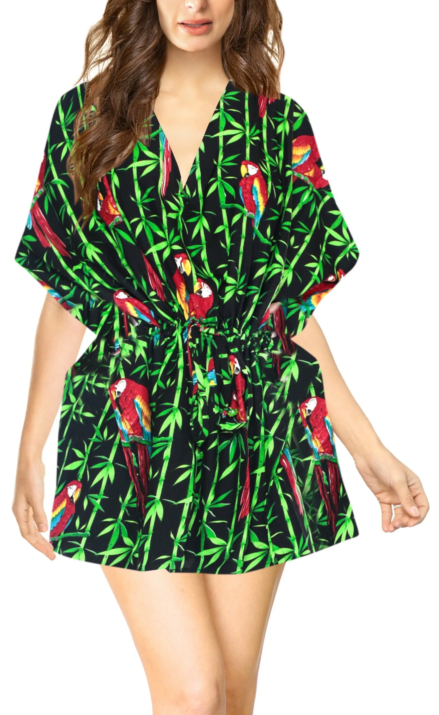 LA LEELA Bikni Swimwear Soft fabric Printed Beachwear Loose Cover Up OSFM 16-28W [XL- 4X] Halloween Black_O223
