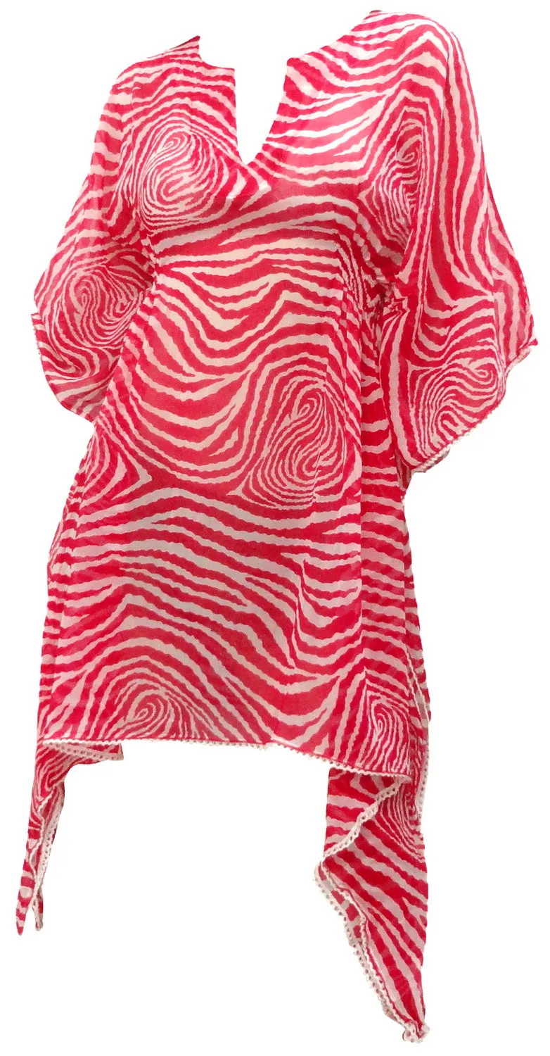 LA LEELA Bikni Swimwear Soft fabric Printed Beachwear Loose Cover Up OSFM 8-14 [M- L] Pink_C524