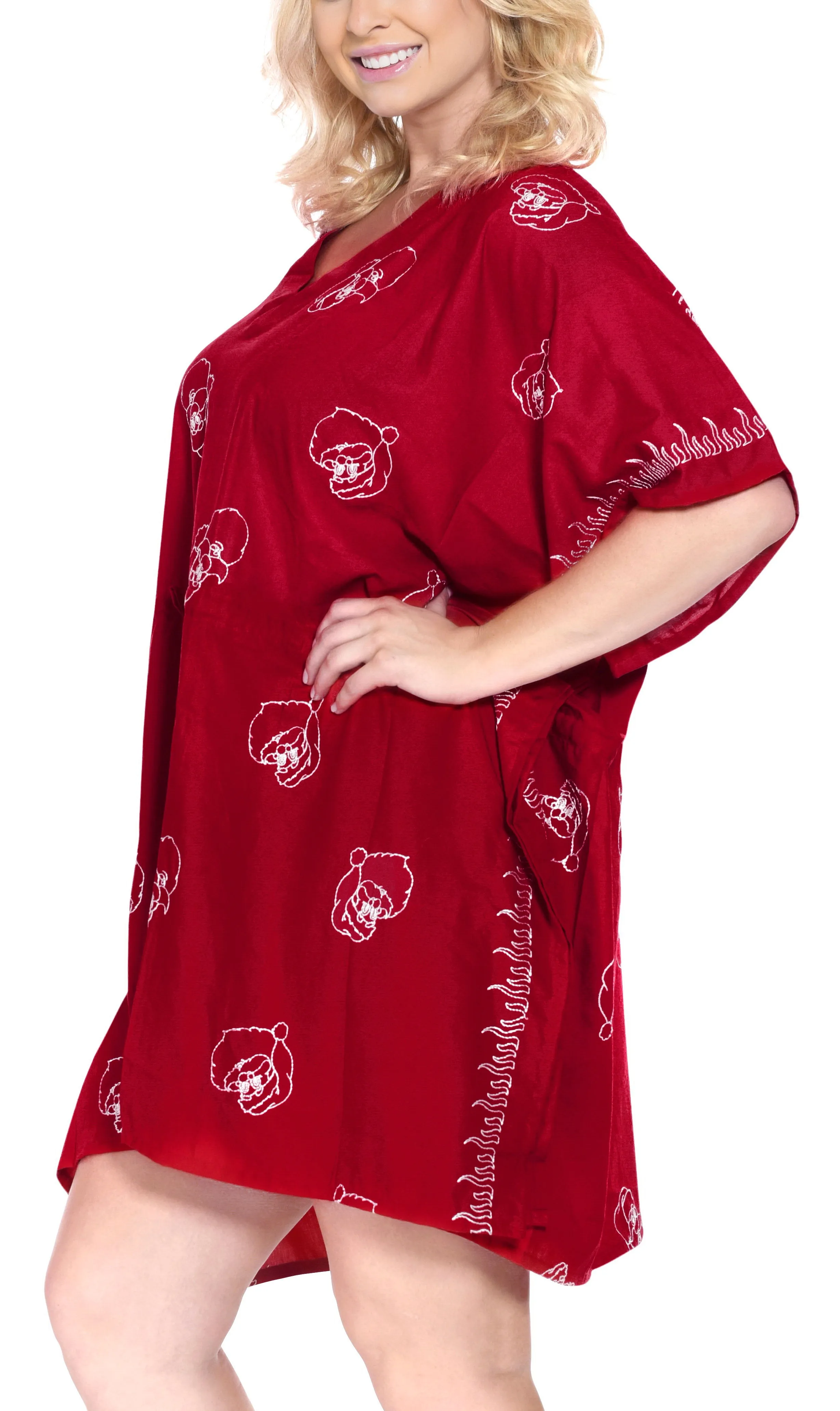 LA LEELA Christmas santa Solid Swim Tunic Cover Ups OSFM 14-32 [L-5X] Red_2493