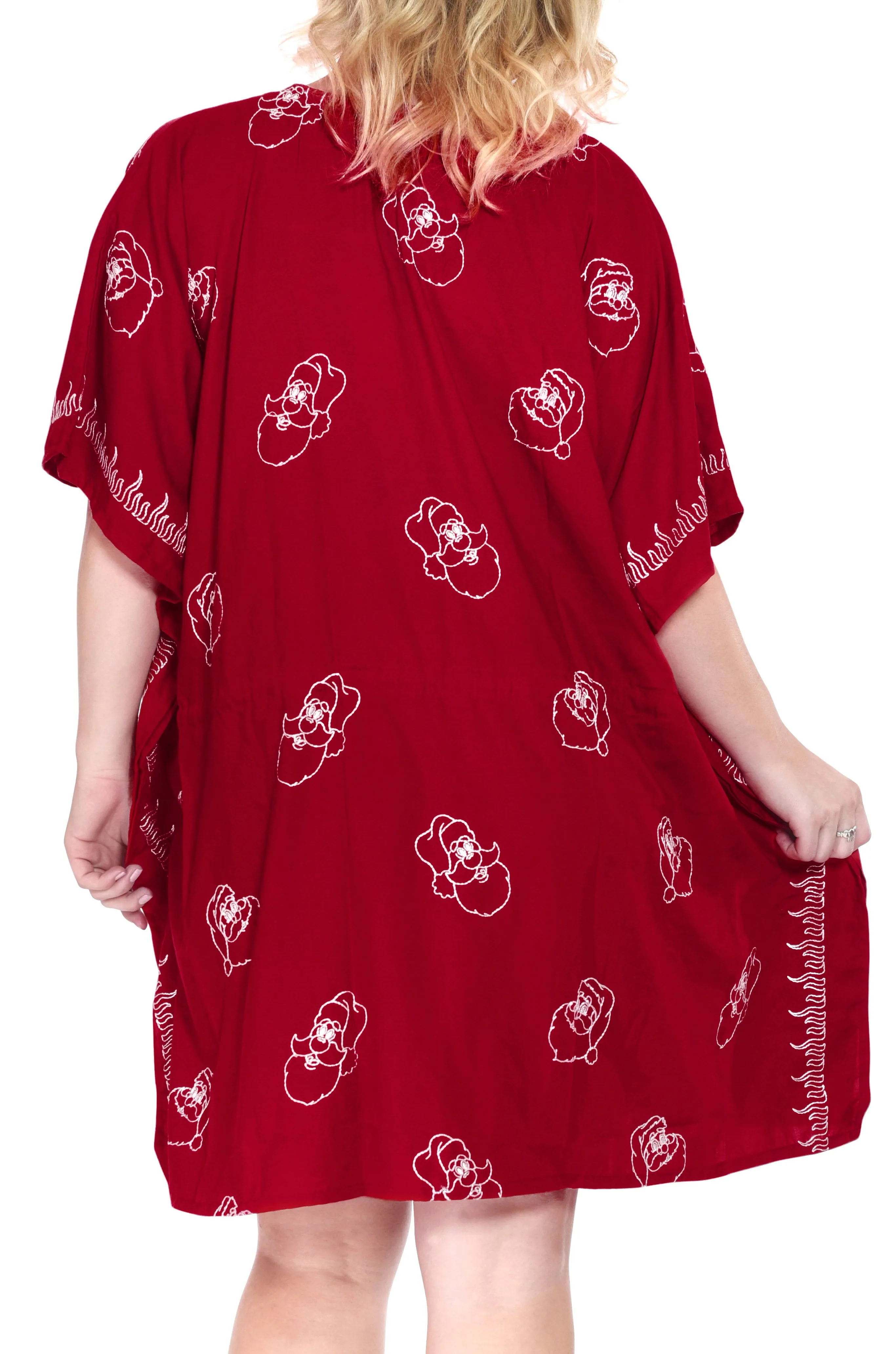 LA LEELA Christmas santa Solid Swim Tunic Cover Ups OSFM 14-32 [L-5X] Red_2493