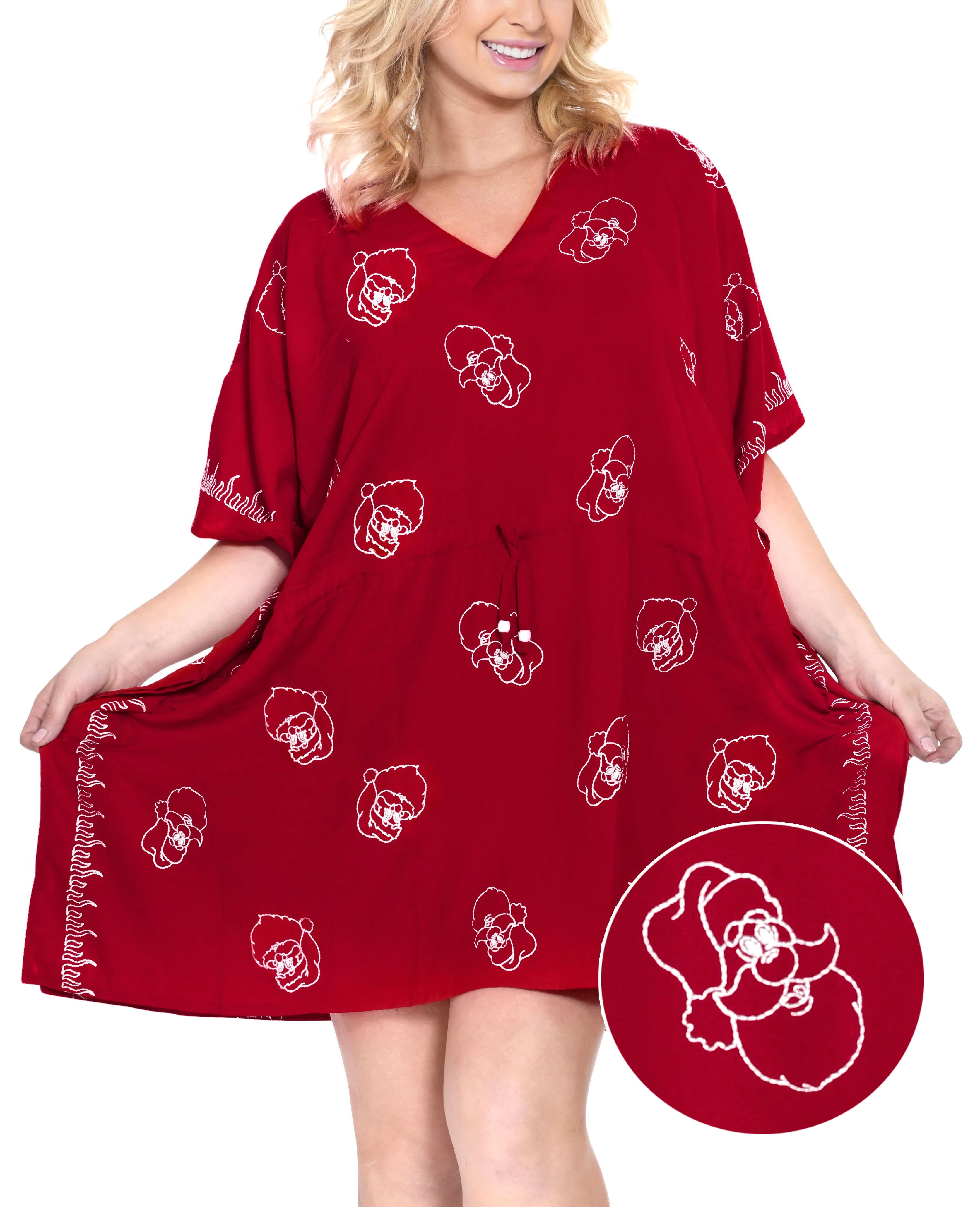 LA LEELA Christmas santa Solid Swim Tunic Cover Ups OSFM 14-32 [L-5X] Red_2493