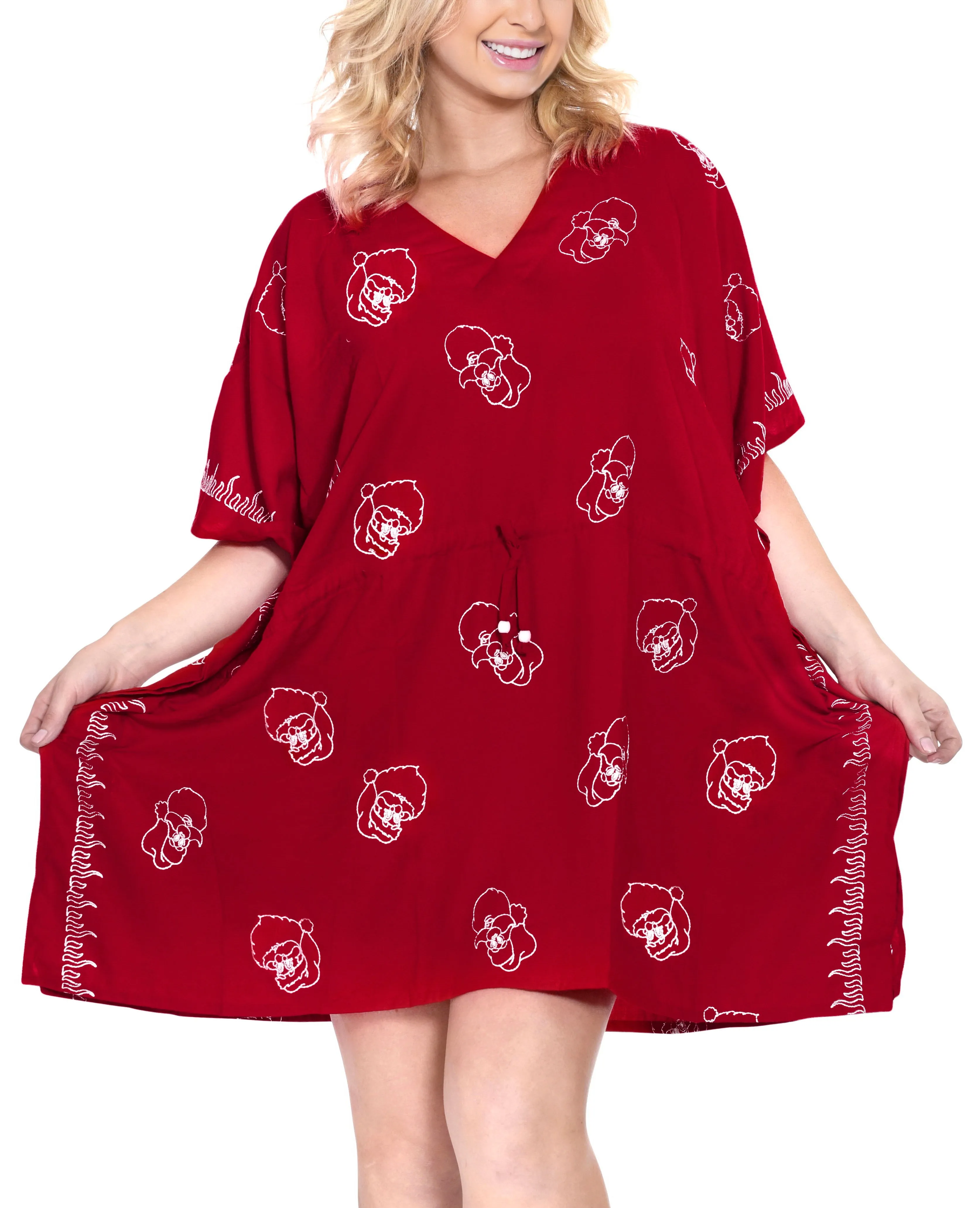 LA LEELA Christmas santa Solid Swim Tunic Cover Ups OSFM 14-32 [L-5X] Red_2493