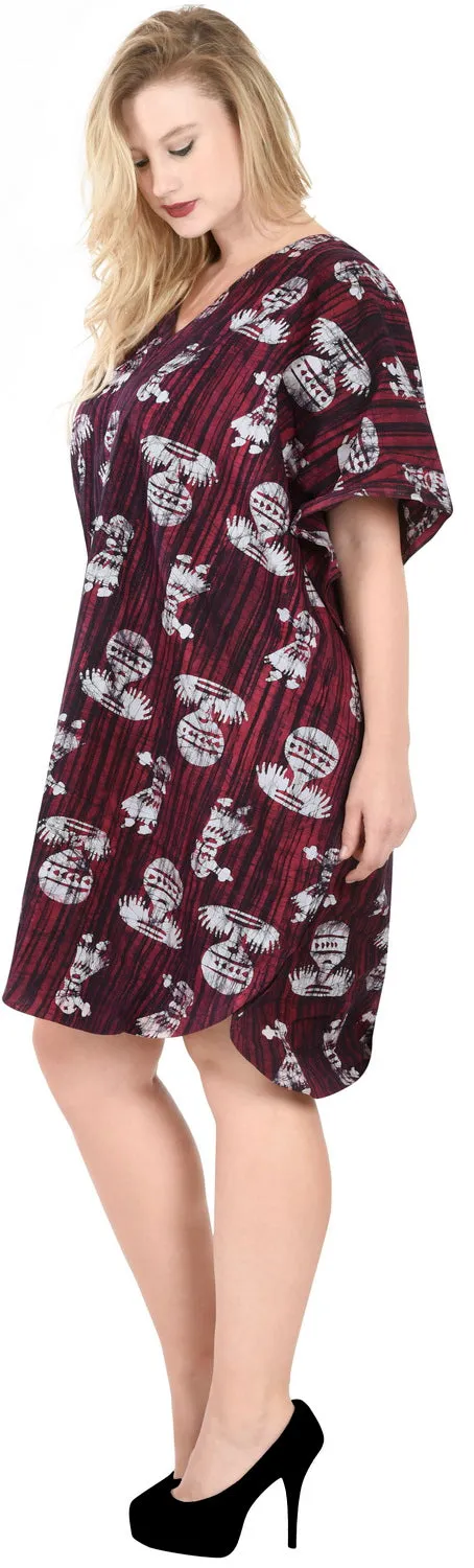 LA LEELA Cotton Batik Short Caftan Vacation Top OSFM 14-18W [L- 2X] Pink_K989