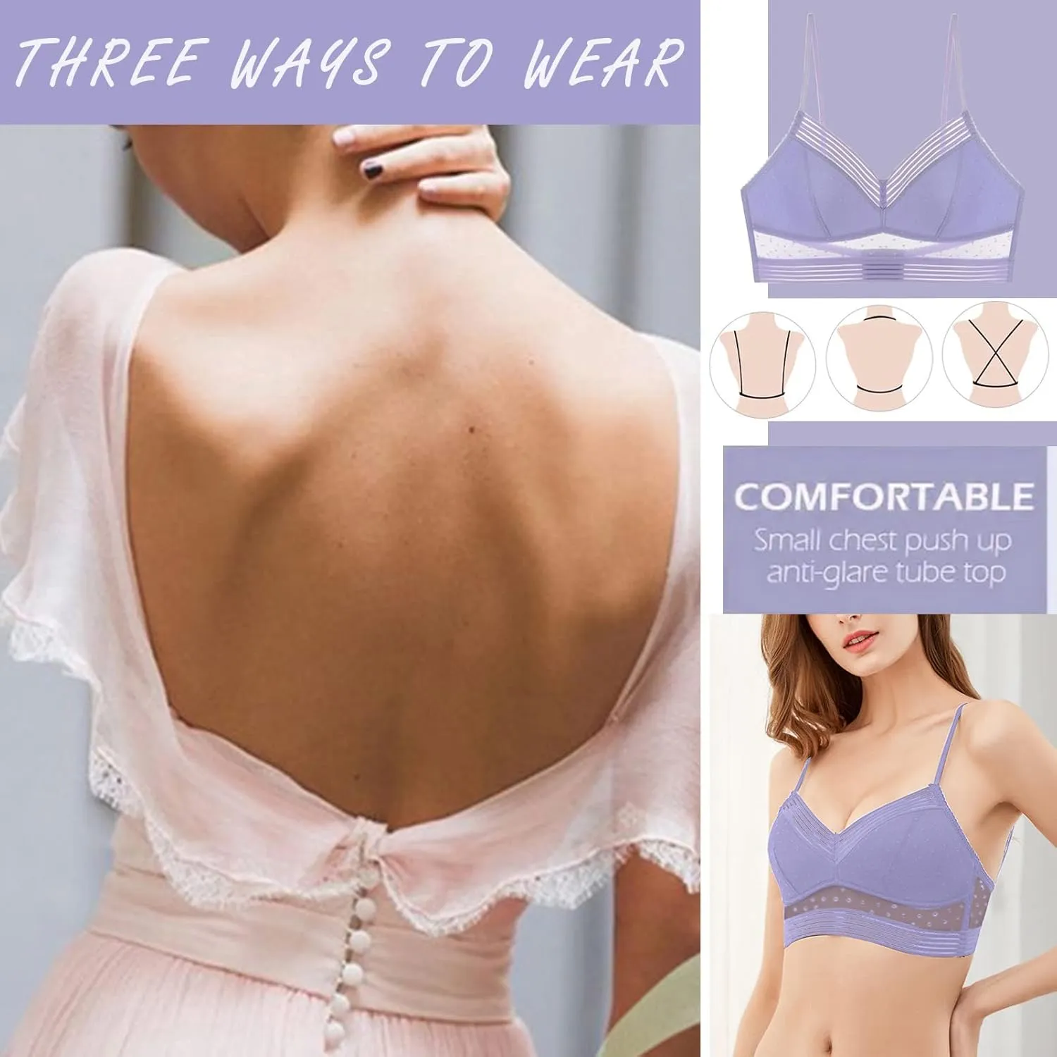 Lace Bralettes for Women, Deep V Plunge Bra Comfortable Convertible Strap Wire Free Criss Cross Back Bralette Crop Top