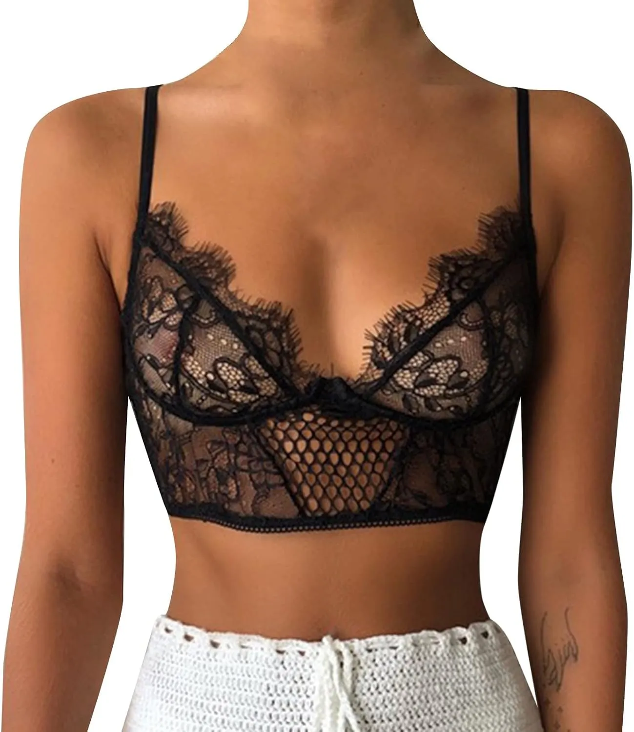 Lace Bralettes for Women, Deep V Plunge Bra Comfortable Convertible Strap Wire Free Criss Cross Back Bralette Crop Top