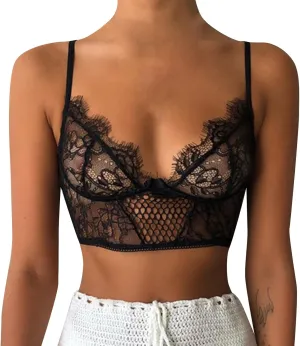 Lace Bralettes for Women, Deep V Plunge Bra Comfortable Convertible Strap Wire Free Criss Cross Back Bralette Crop Top