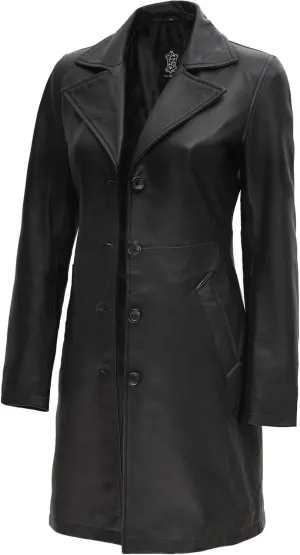 Lambskin Leather 3/4 Coat - A Fusion of Timeless Style & Modern Sophistication for Women | [1514275] Bryson Black, XL