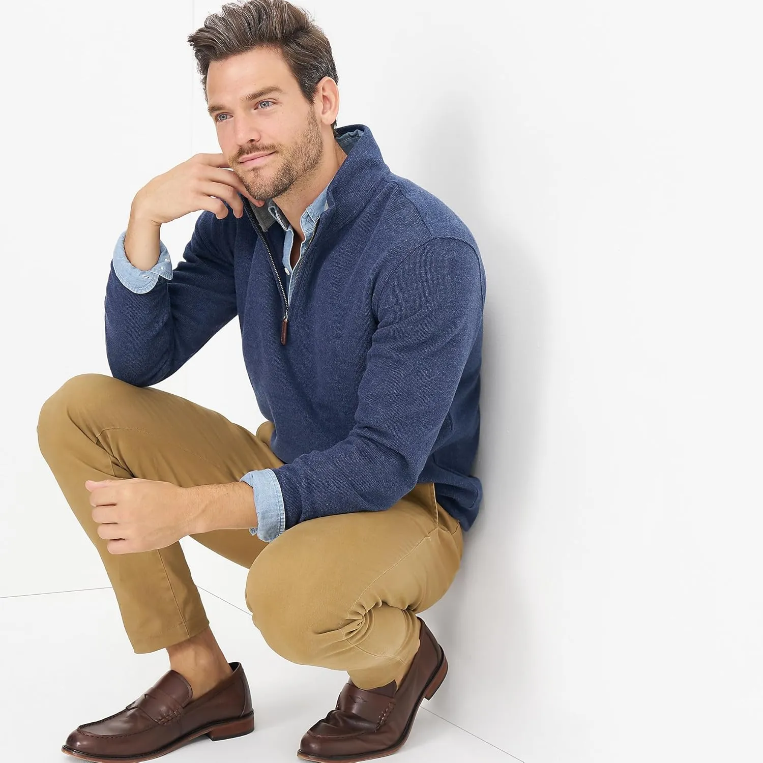 Lands' End Men's Bedford Rib Quarter Zip Sweater