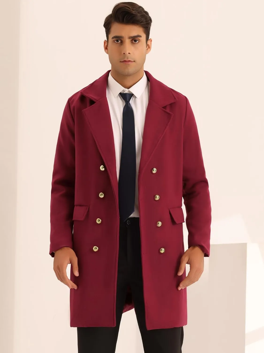 Lars Amadeus Overcoat for Men's Winter Double Breasted Slim Fit Business Trench Coats