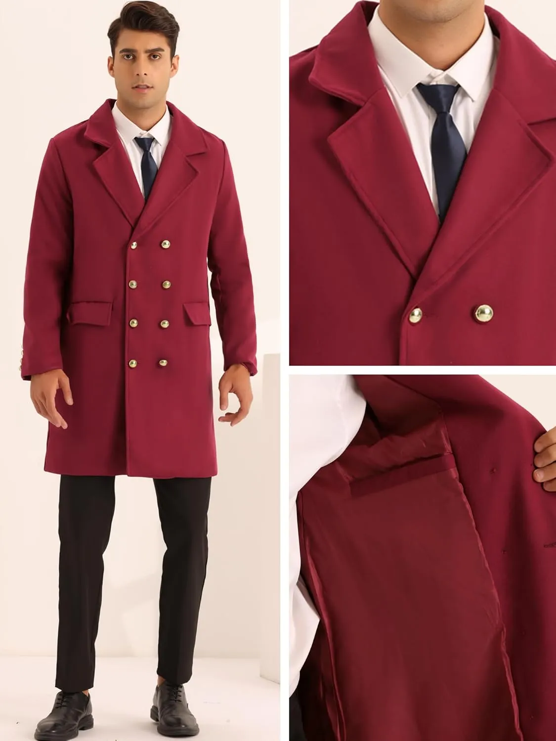 Lars Amadeus Overcoat for Men's Winter Double Breasted Slim Fit Business Trench Coats