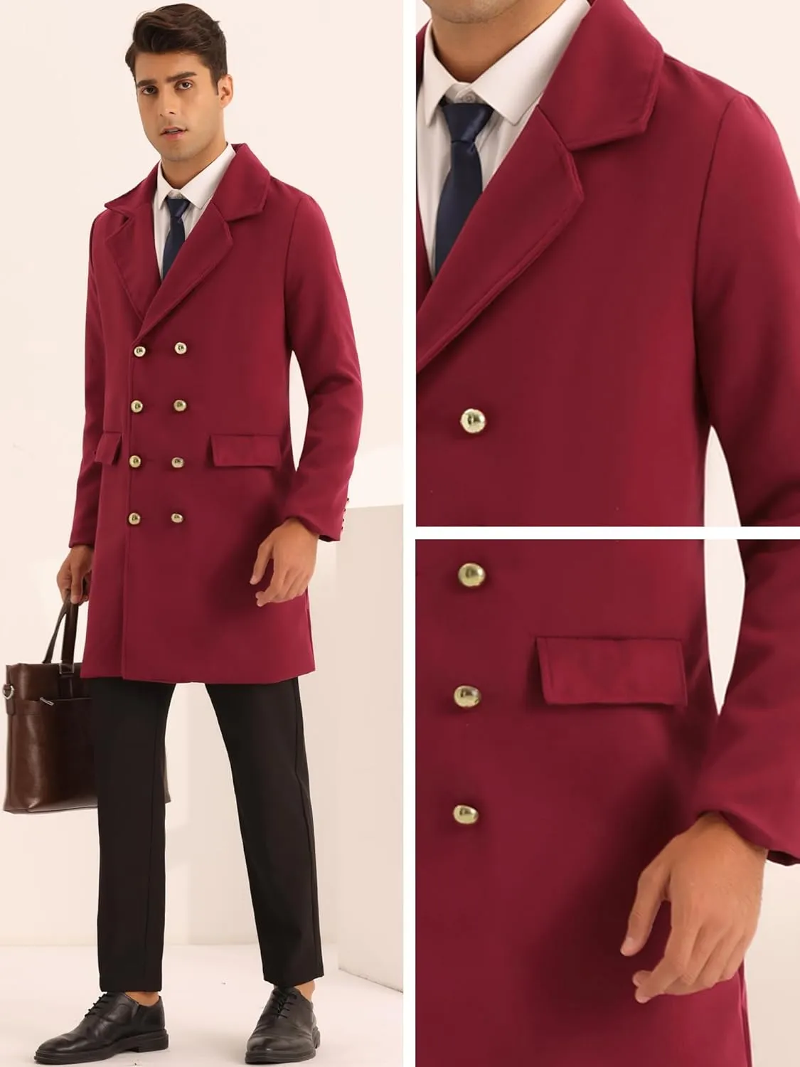 Lars Amadeus Overcoat for Men's Winter Double Breasted Slim Fit Business Trench Coats
