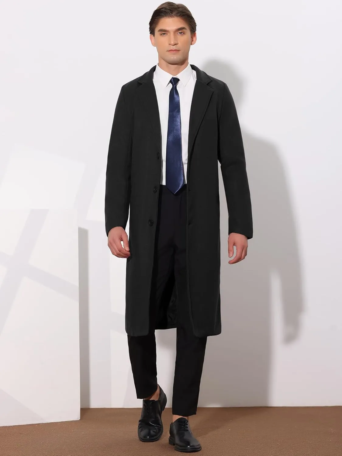 Lars Amadeus Winter Trench Coat for Men's Single Breasted Notch Lapel with Pockets Formal Overcoat