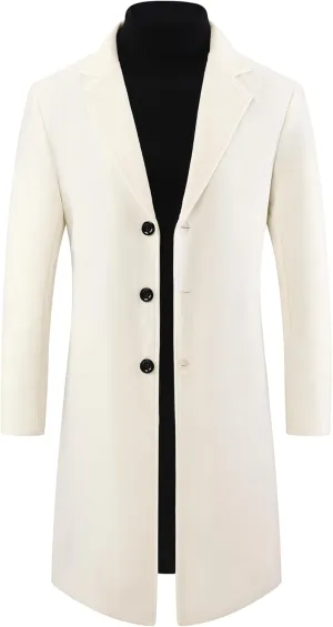 Lars Amadeus Winter Trench Coat for Men's Single Breasted Notch Lapel with Pockets Formal Overcoat