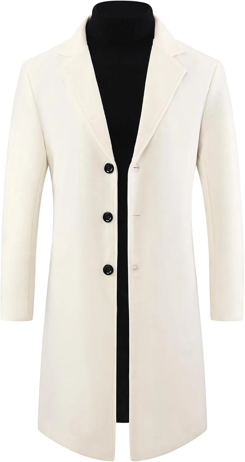 Lars Amadeus Winter Trench Coat for Men's Single Breasted Notch Lapel with Pockets Formal Overcoat