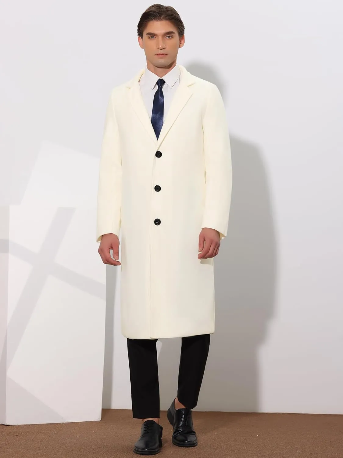 Lars Amadeus Winter Trench Coat for Men's Single Breasted Notch Lapel with Pockets Formal Overcoat