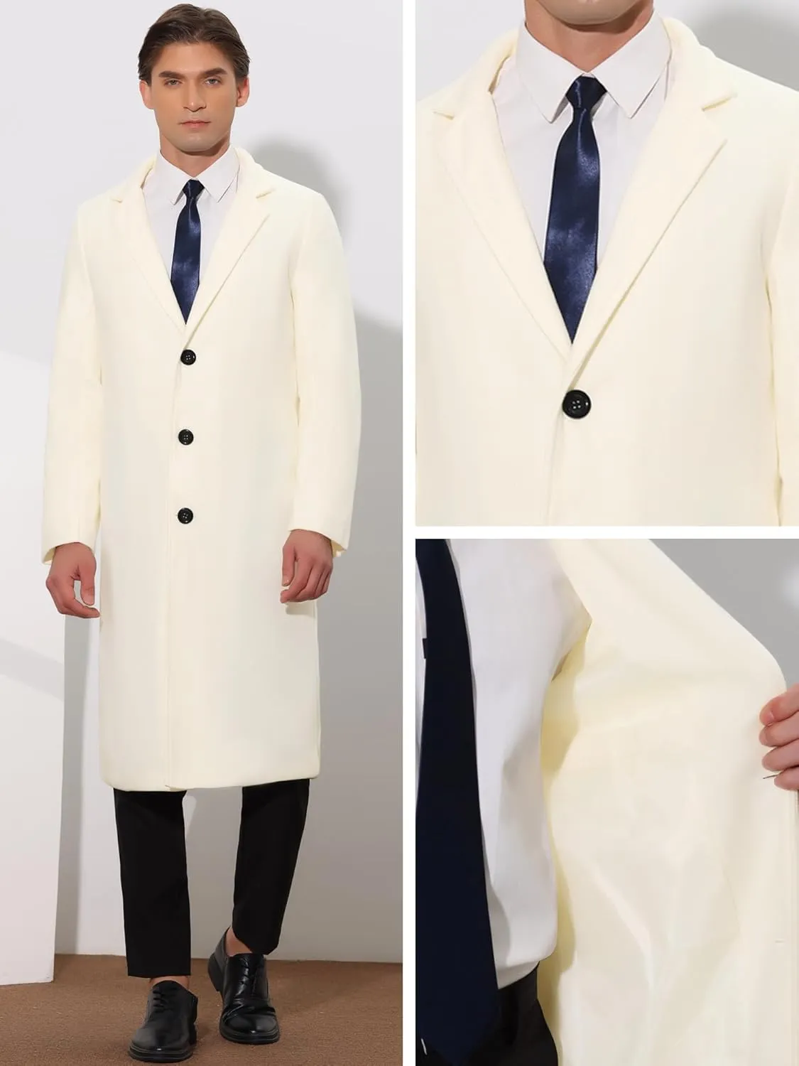 Lars Amadeus Winter Trench Coat for Men's Single Breasted Notch Lapel with Pockets Formal Overcoat