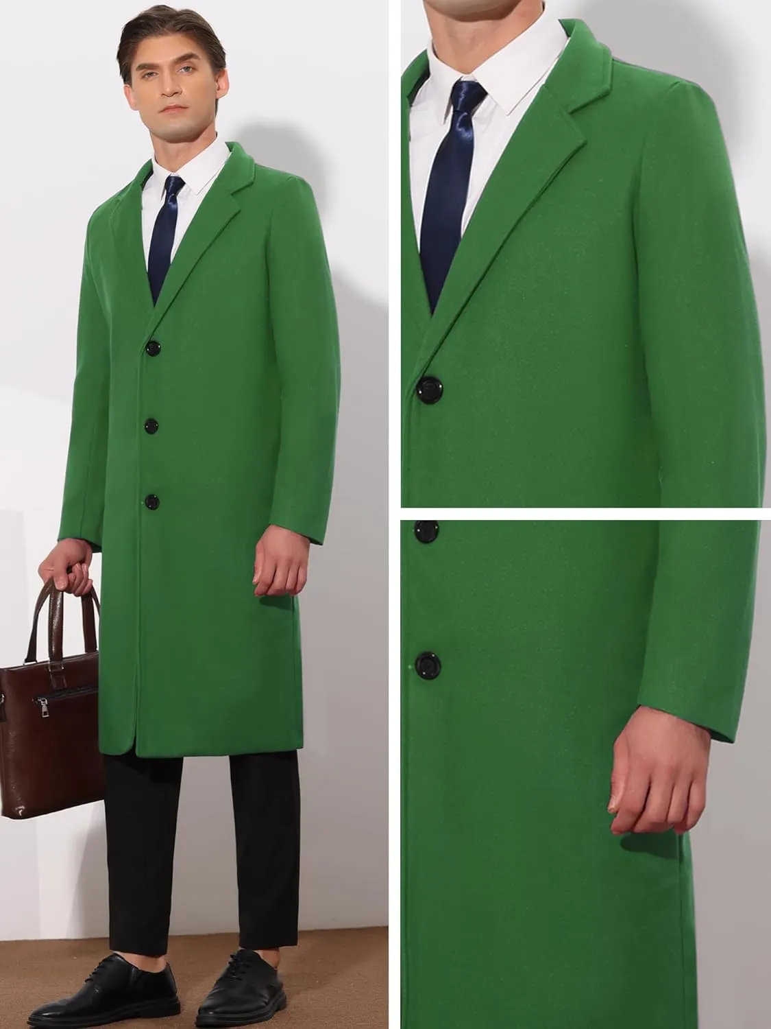 Lars Amadeus Winter Trench Coat for Men's Single Breasted Notch Lapel with Pockets Formal Overcoat