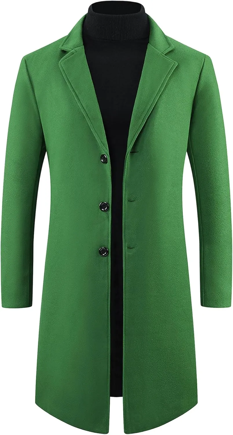 Lars Amadeus Winter Trench Coat for Men's Single Breasted Notch Lapel with Pockets Formal Overcoat