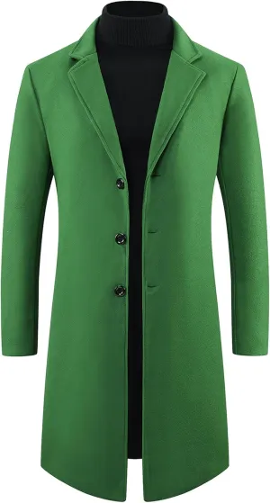 Lars Amadeus Winter Trench Coat for Men's Single Breasted Notch Lapel with Pockets Formal Overcoat