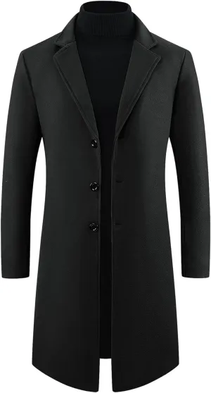 Lars Amadeus Winter Trench Coat for Men's Single Breasted Notch Lapel with Pockets Formal Overcoat