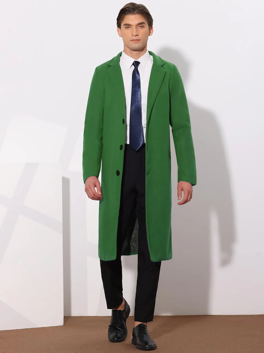 Lars Amadeus Winter Trench Coat for Men's Single Breasted Notch Lapel with Pockets Formal Overcoat