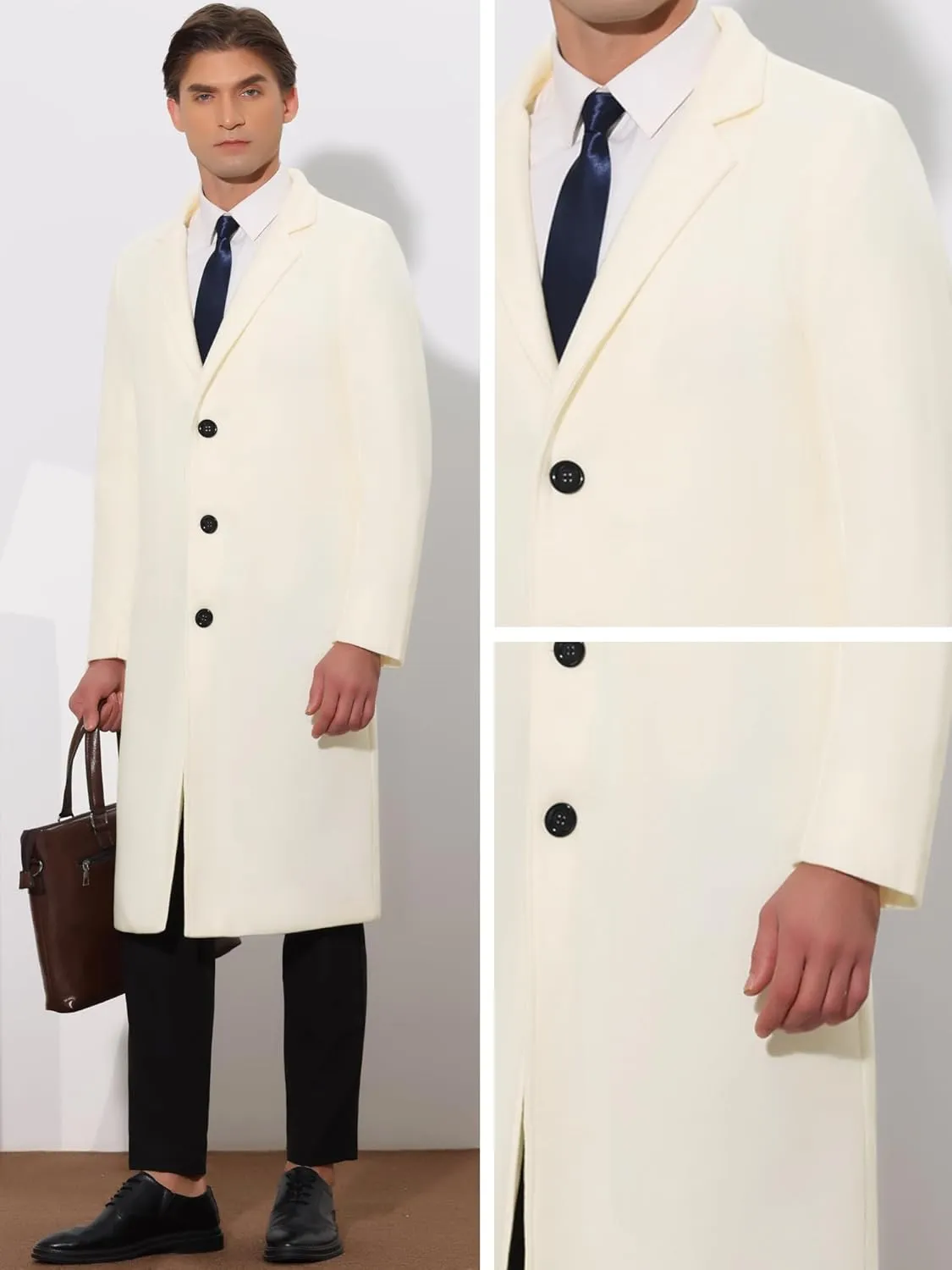 Lars Amadeus Winter Trench Coat for Men's Single Breasted Notch Lapel with Pockets Formal Overcoat