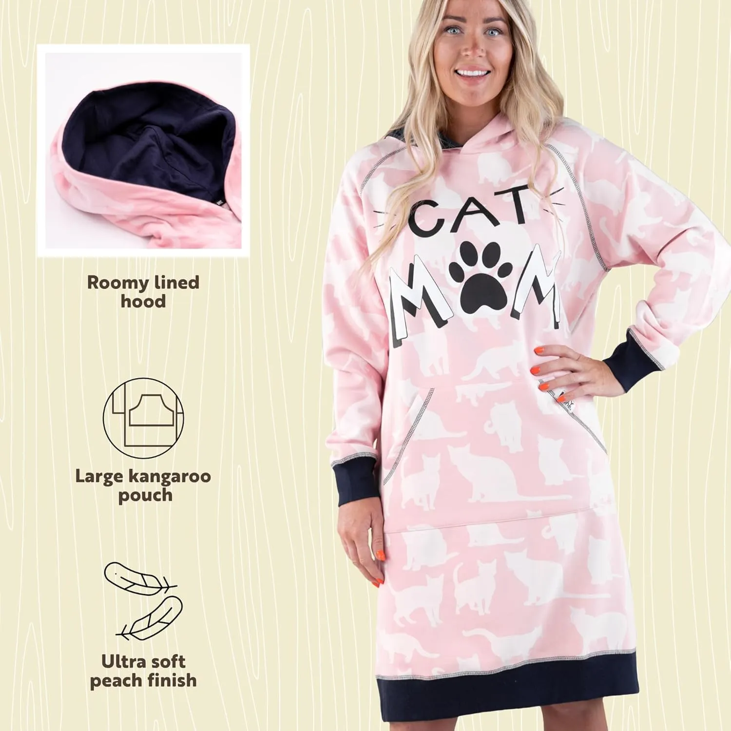 Lazy One Oversized Hoodie Sweatshirt, Comfortable Sleepwear, Sweater Dress for Women