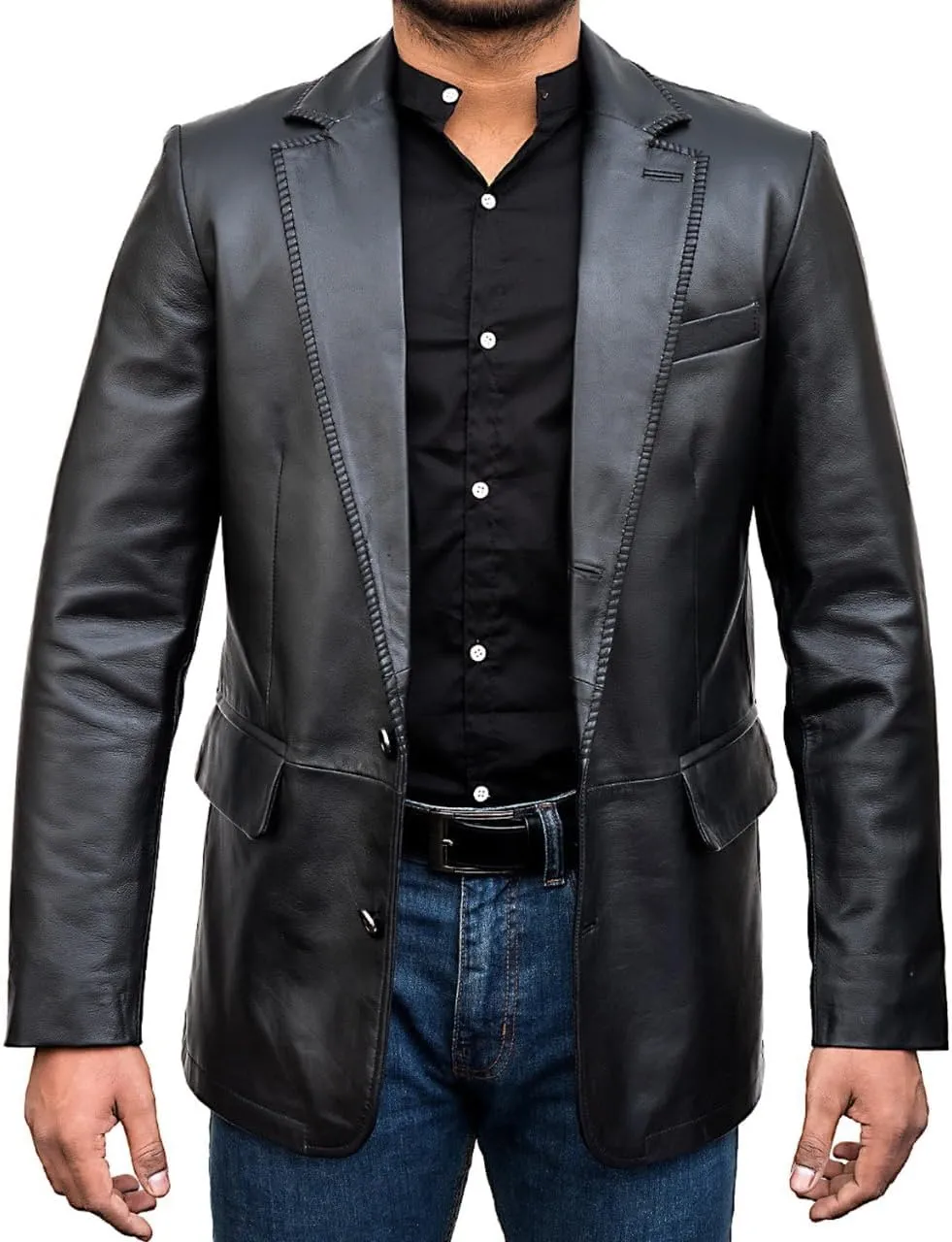Leather Blazer for Men - Black Real Lambskin Casual Men's Leather Jacket Coats