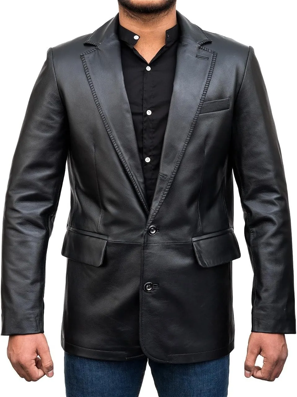 Leather Blazer for Men - Black Real Lambskin Casual Men's Leather Jacket Coats