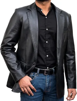 Leather Blazer for Men - Black Real Lambskin Casual Men's Leather Jacket Coats