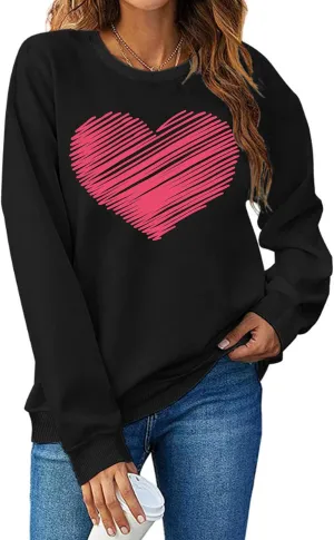 LHBNK Valentines Sweatshirt Women Love Heart Shirts Pullover Long Sleeve Tops