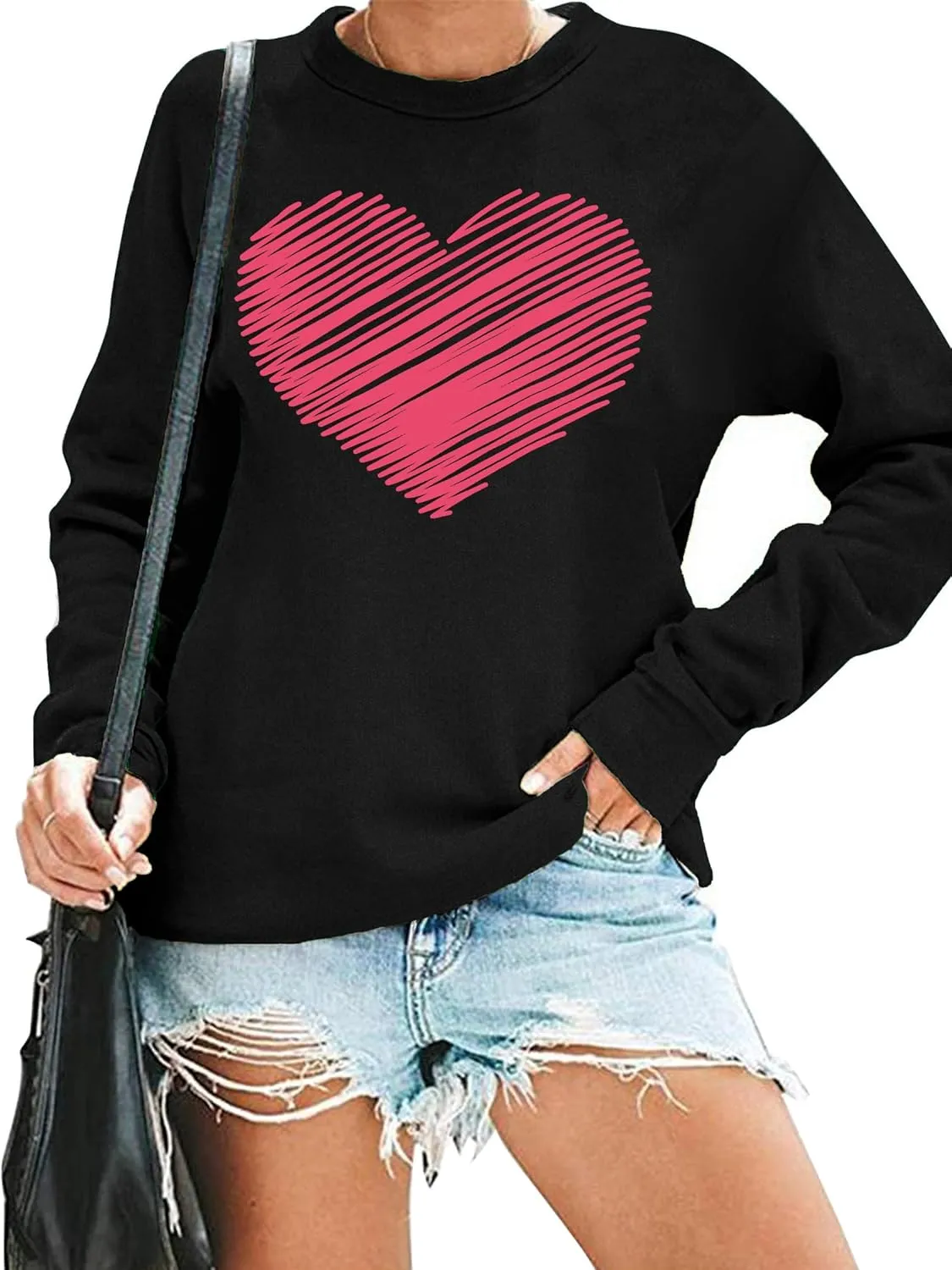 LHBNK Valentines Sweatshirt Women Love Heart Shirts Pullover Long Sleeve Tops