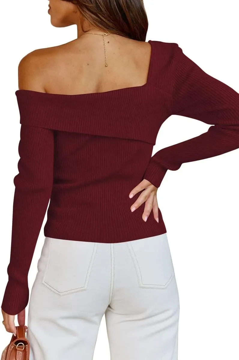 LILLUSORY Womens Off The Shoulder Going Out Sweaters Fall Sexy Cute Trendy Long Sleeve Knit Pullover Clothes Tops 2025
