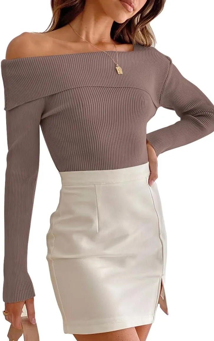 LILLUSORY Womens Off The Shoulder Going Out Sweaters Fall Sexy Cute Trendy Long Sleeve Knit Pullover Clothes Tops 2025
