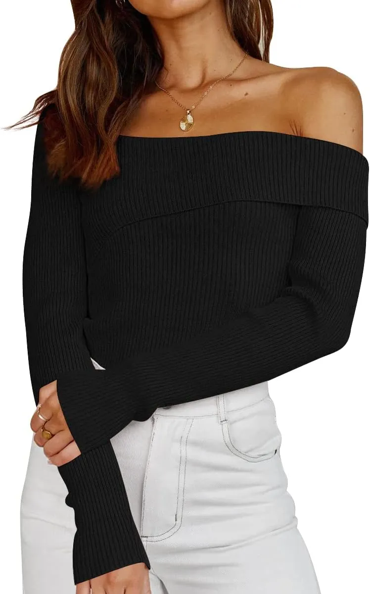 LILLUSORY Womens Off The Shoulder Going Out Sweaters Fall Sexy Cute Trendy Long Sleeve Knit Pullover Clothes Tops 2025
