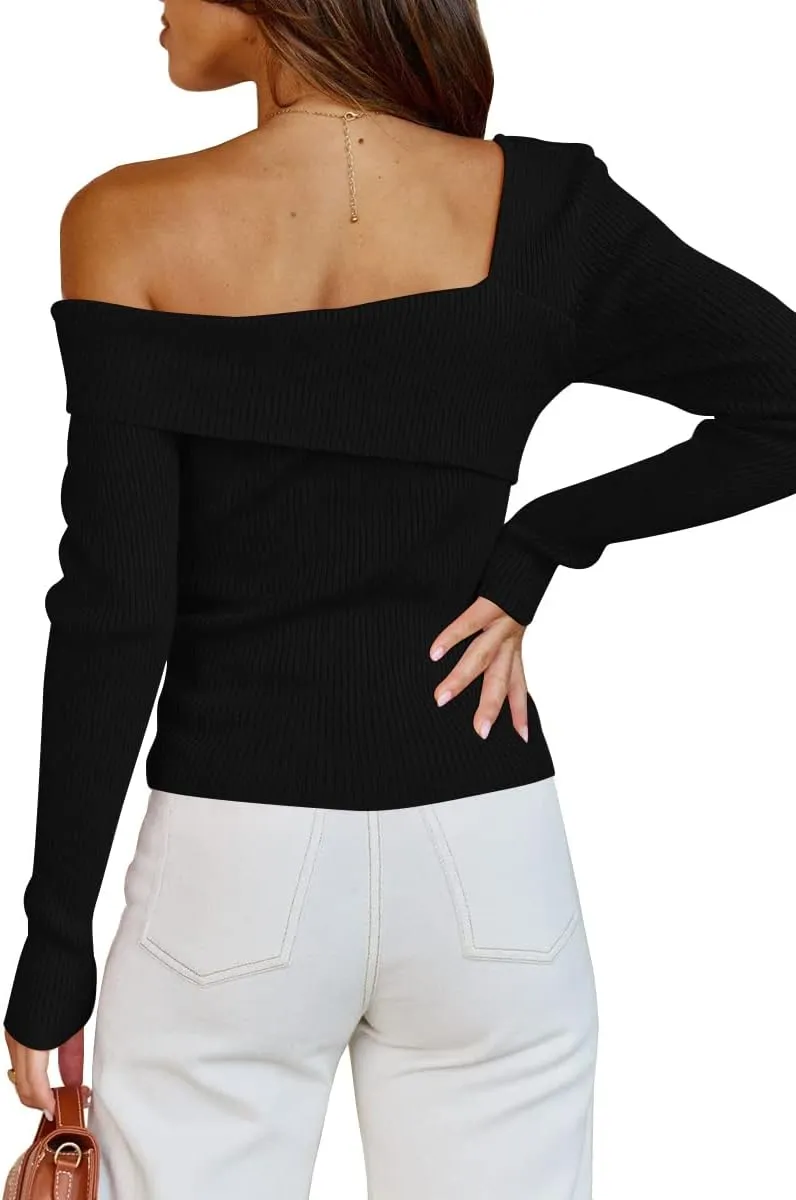 LILLUSORY Womens Off The Shoulder Going Out Sweaters Fall Sexy Cute Trendy Long Sleeve Knit Pullover Clothes Tops 2025