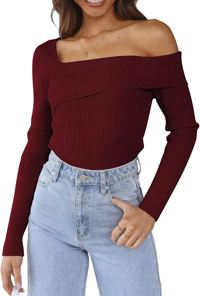 LILLUSORY Womens Off The Shoulder Going Out Sweaters Fall Sexy Cute Trendy Long Sleeve Knit Pullover Clothes Tops 2025