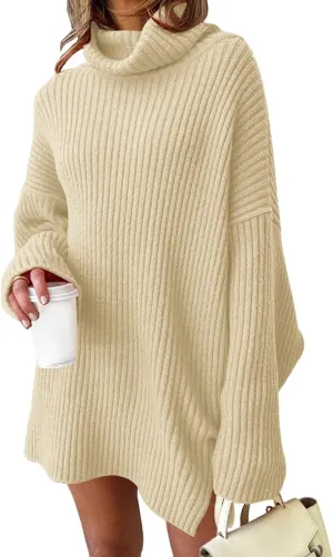 LILLUSORY Womens Turtleneck Oversized Long Sweater Dress 2025 Plus Size Tunic Pullover Knit Fall Dresses