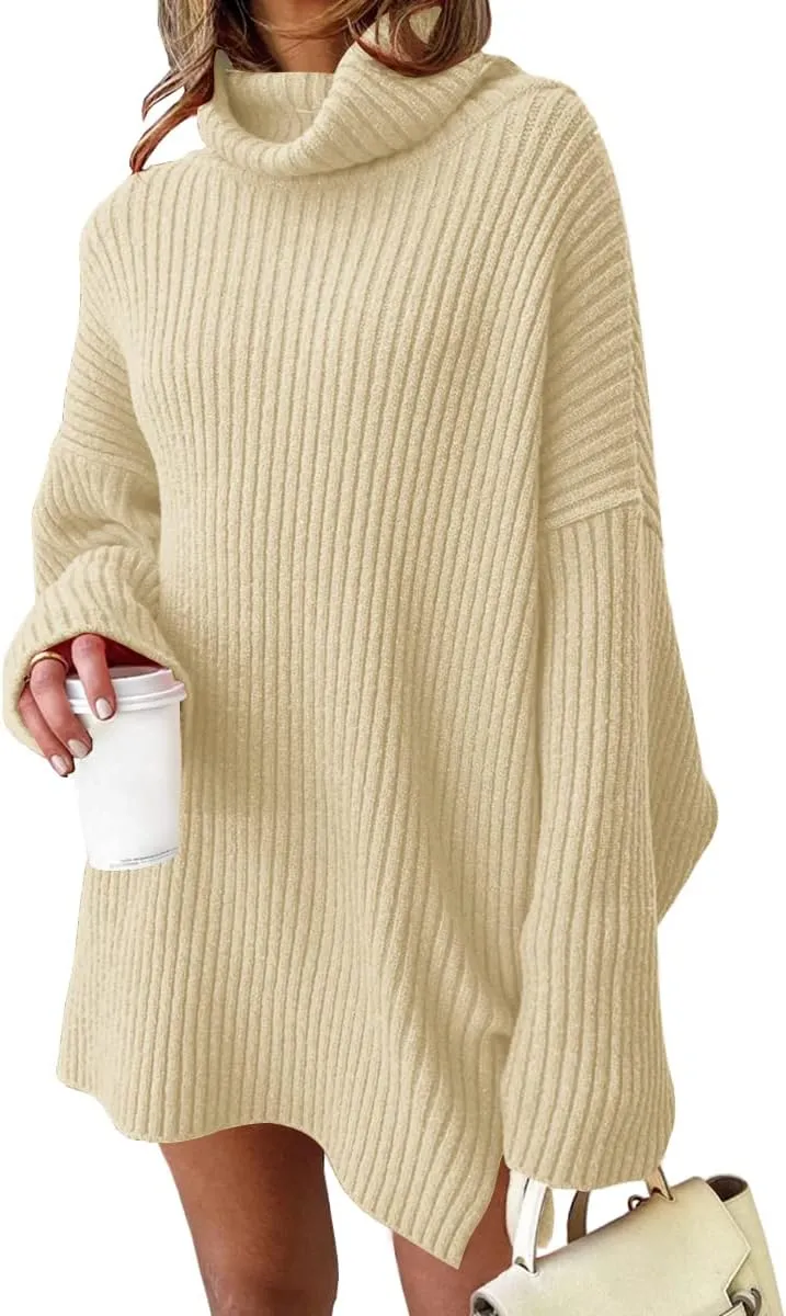 LILLUSORY Womens Turtleneck Oversized Long Sweater Dress 2025 Plus Size Tunic Pullover Knit Fall Dresses