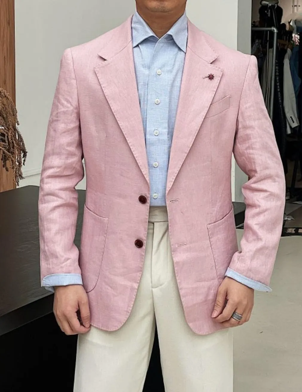 Linen Single Breasted Blazer for Men Slim Fit Notch Lapel Sport Coats Jacket for Business Wedding Prom